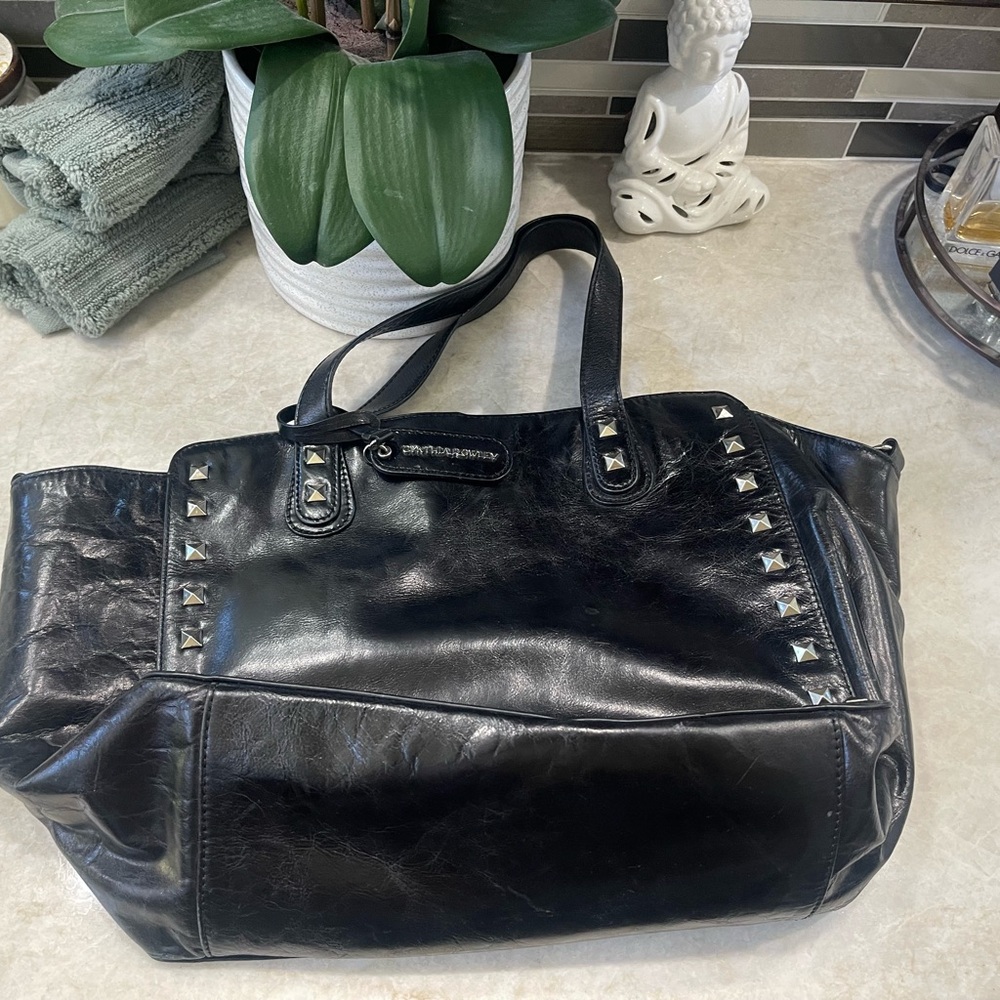 Cynthia Rowley Black Leather Tote with Silver Studs - Picture 9 of 10